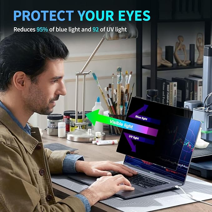 GUDTEKE Laptop Privacy Screen 13.3 inch, 9H Hanging Privacy Screen for Laptop for 16:9, Acrylic HD Eye Protection Anti Glare Blue Light Laptop Screen Privacy Filter