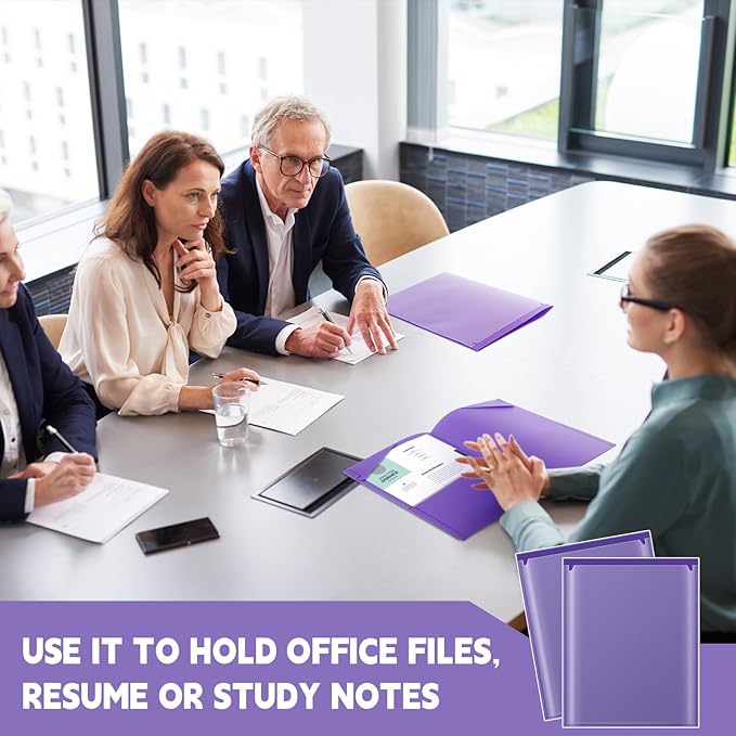 Henoyso 18 Pcs Plastic Folders with Clear Front Pockets Heavy Duty File Folders with 2 Pockets and Card Slot for Student Communication School Office Presentation Report (Purple)