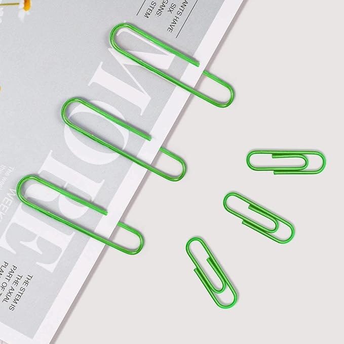 Vinaco Green Paper Clips, 400PCS Medium and Jumbo（1.3 inch & 2 inch） Paper Clips, Durable and Rustproof, Coated Large Paperclips Great for Office School Document Organizing (Green)