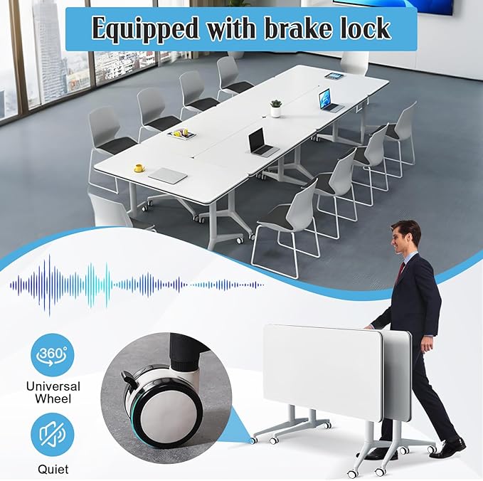 Conference Table,55.1''Folding Conference Room Table for 4-12 People,Mobile Flip Top MeetingTraining Table with Different Coulor and Styles for Offices, Classrooms,Meeting Room (4, 47.2''C)
