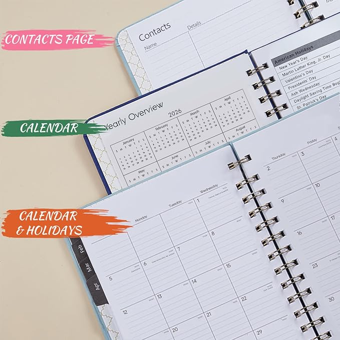 2026 Planner - Weekly and Monthly Planner 2026, Jan 2026 - Dec 2026, 6.4" x 8.5", Daily Planner Calendar Planner with Monthly Tabs, Elastic Closure, Pocket, Notes, Faux Leather Cover Yearly Agenda(Gray)