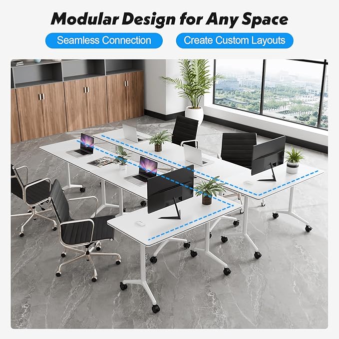Goakwwuz Conference Room Table, Folding Conference Tables,Thicken Grey Tabletop,Flip Top Wooden Seminar Meeting Room Table for Conference Room Offices (10, White, 47.2“)