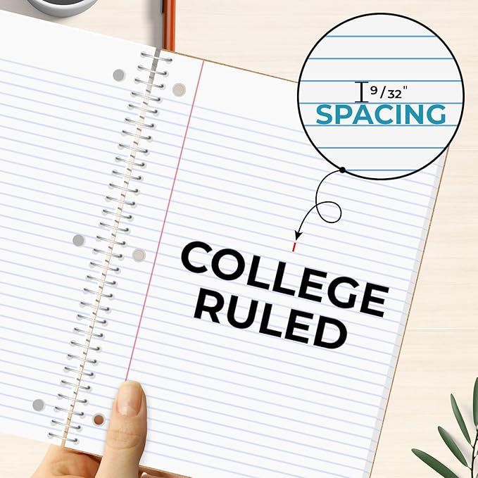 Rosmonde 5 Subject Notebook College Ruled, 6 Value Pack, 300 Pages (150 Sheets), 8 x 10-1/2", 5 Subject College Ruled Spiral Notebooks for School & Office, Thick Paper Fights Ink Bleed, 3 Hole Punched
