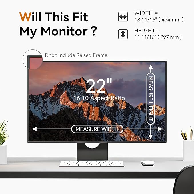 [2 Pack] 22 Inch Computer Privacy Screen for 16:10 Aspect Ratio Widescreen Monitor, Eye Protection Anti Glare Blue Light Computer Monitor Privacy Filter, Removable Anti-Scratch 22in Protector Film