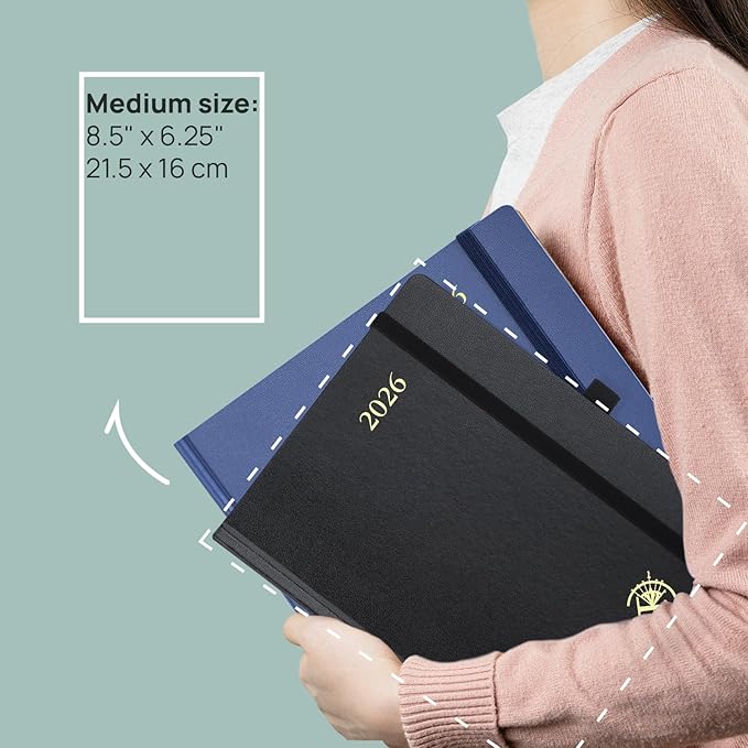 POPRUN 2025-2026 Monthly Planner (A5 8.5" X 6.25"), 18-Month Calendar Book (Jul.25 - Dec.26) with Monthly Tabs, Hardcover, Inner Pocket, 100GSM Thick Paper - Pacific Green