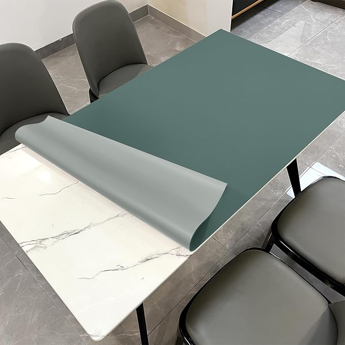 Zinkooat Leather Table Cover,1.8mm Thick,36x60 Inch Table Protector,Table Protector for Dining Room Table,Dining Table Cover,Table Cover Protector,Table Pad,(Aqua Blue+Gray,36x60)
