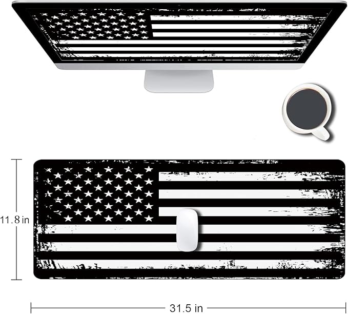 Armanza Large Mouse Pad, Gaming Mousepad with Stitched Edges, Non-Slip Rubber Base Keyboard Mouse Mat Desk Pad for Work, Game, Office, Home, 31.5 x 11.8 in, American Flag