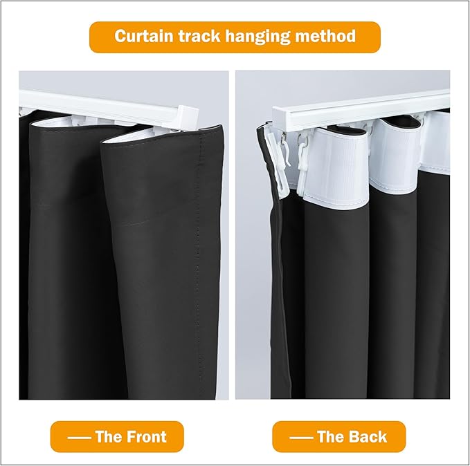 Hoeflife Room Divider Curtains Blackout Floor to Ceiling Curtain with Hook Wall Mount Sliding Door Curtains Ceiling Mount Extra Wide Curtain Wall Divider for Room Separation (Black, W150 x H120 Inch)