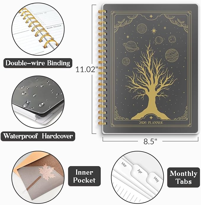 2026 Planner 8.5 x 11, Large Weekly Monthly Planners with Tabs, A4 Spiral Bound Daily Calendar 2026 Planner, 12 Month Agenda from Jan. to Dec., Flexible Cover Appointment Book(Tarrow Tree)