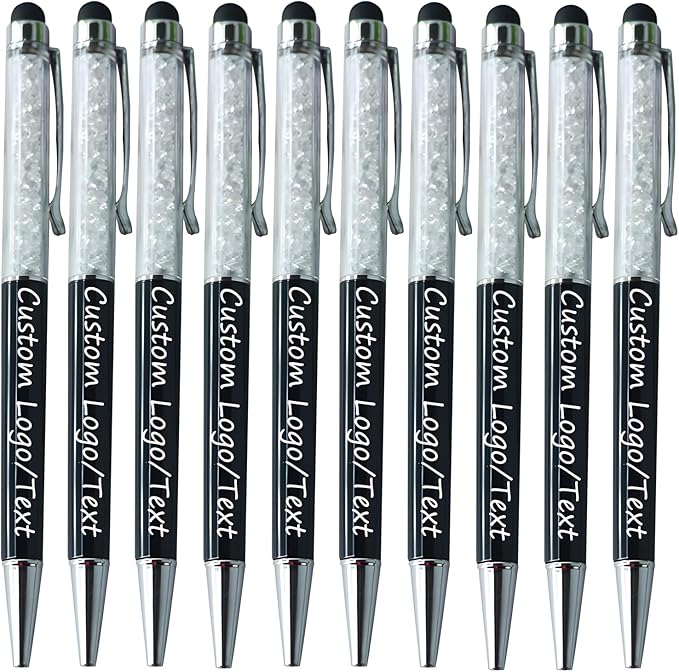 Yucold Customized Pens with Name/Logo - Touch Screen Stylus Ballpoint Pen, Perfect for Weddings, Business & Personalized Gifts (Black,50)