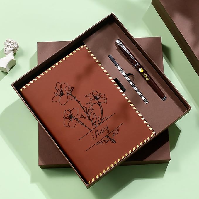 Vebermo Personalized Journal Notebook Set with Pen & Gift Box, Custom Name/Logo Notebook Black A5 College Ruled Lined 8.26''x5.9'' Personalized notebook Gifts for Men and Women,200 Pages,Red