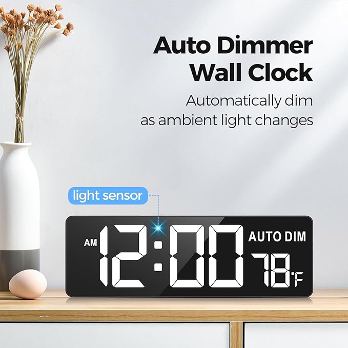 REACHER 16.5" Large Digital Wall Timer Clock with Countdown Timer, Auto Dimmer, Temperature, Remote Control, LED Wall Clock for Office, Home Decor, Kitchen, Living Room, Gym, Classroom