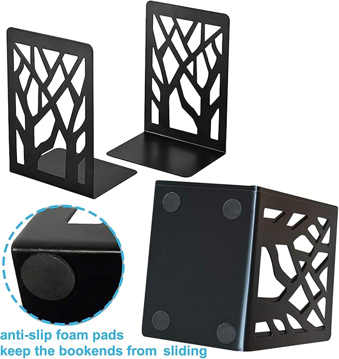 MSDADA Bookends, Book Ends for Shelves, Bookends for Office, Book Ends for Heavy Books, Book Shelf Holder Stand Home Decorative，Metal Bookend Supports, Book Stoppers, Black(6 Pairs)