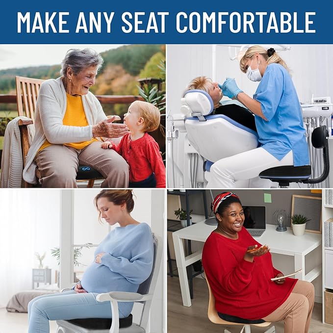 Everlasting Comfort Doctor Recommended Memory Foam Seat Cushion for Office Chairs & Car - Ergonomic Office Desk Accessories - Cushions for Tailbone Pain Relief, Sciatica (Black Upgraded, Large)