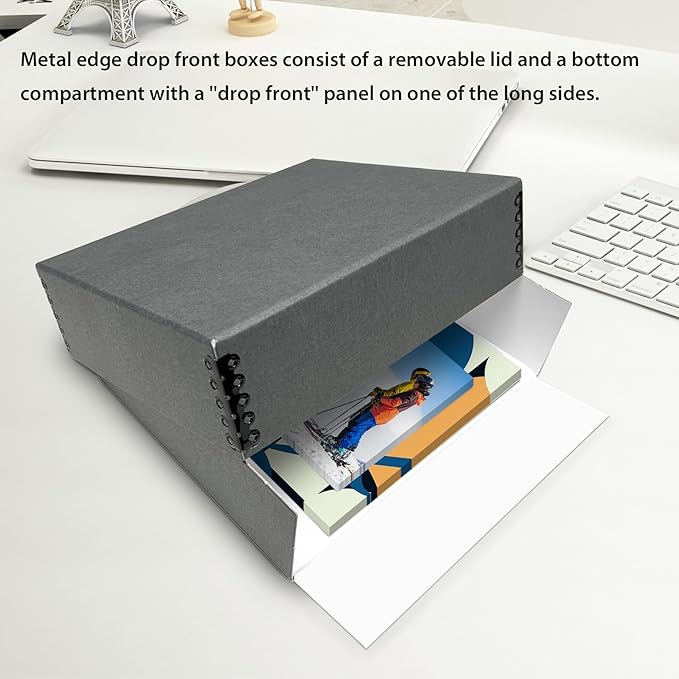 Lineco Museum Archival Storage Box, 17.75x22.75x3 in. Drop Front Design. Acid-Free with Metal Edge. Organize Photos, Pictures, Prints, Documents, Crafts, DIY. Gray, 2 Pack