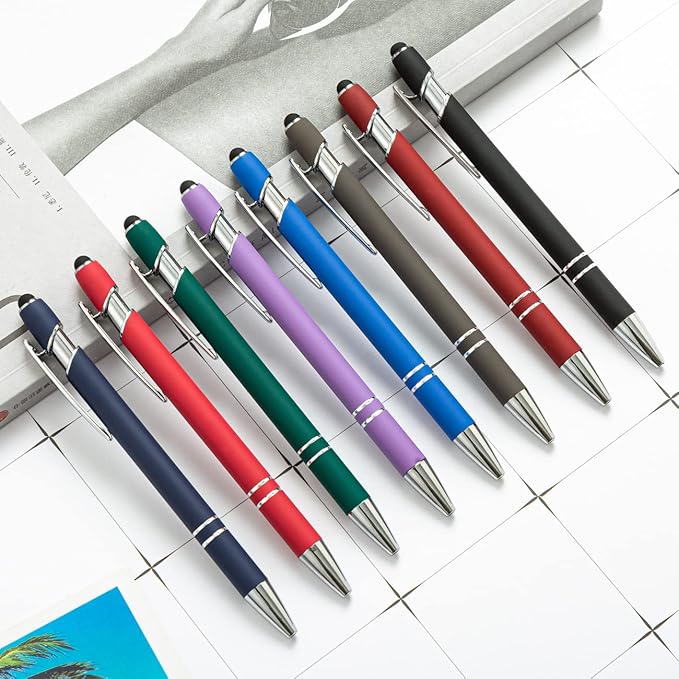 HEYZARDA Personalized Pens with Name Text Logo Custom Ballpoint Pen for Business Office Events with Stylus for Touchscreen 100 Pcs Dark Purple