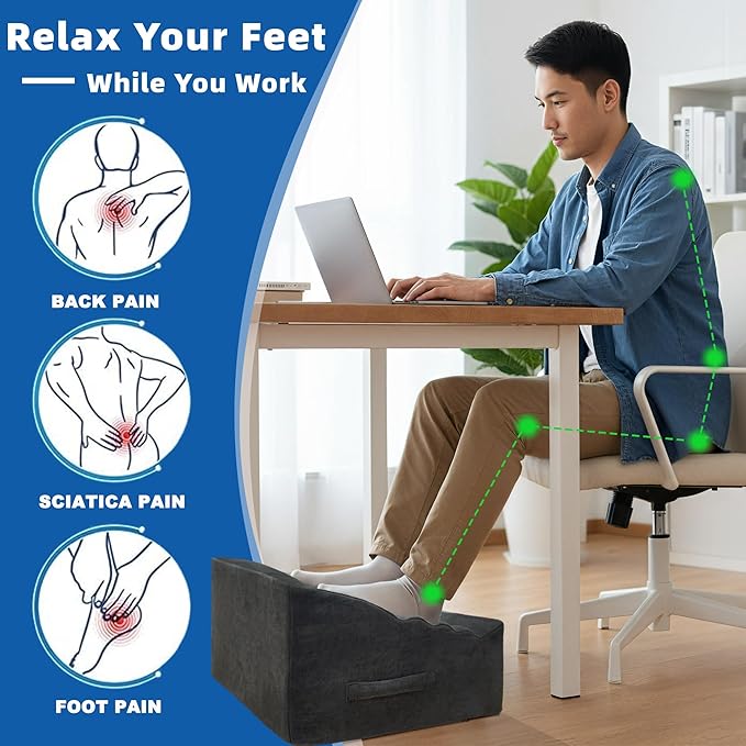 XYRONICA Under Desk Footrest, Multi-Functional Footrest with Portable Handle & Removable Washable Cover - Ergonomic Foot Stool Elevating and Supporting Feet and Legs for Chair and Sofa (Blue)