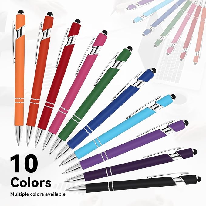 WYPAS Bulk Custom Pens - Personalized with Name, Engraved Text/Logo - Stylus Tip, Black Ink - Options for Corporate Gatherings, Events & Promotions (Lake blue)