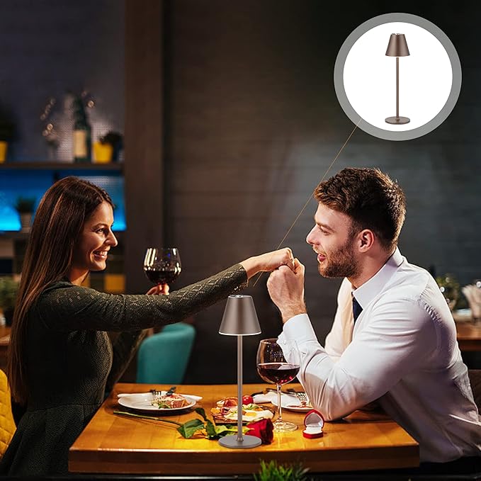 Timjorman 2-Pack Cordless Table Lamps - 5000mAh Rechargeable Battery Operated Desk Lamp, 3-Level Dimmable LED Night Light for Bedroom, Dining, Restaurant - Metal Design(Khaki-2Pack)