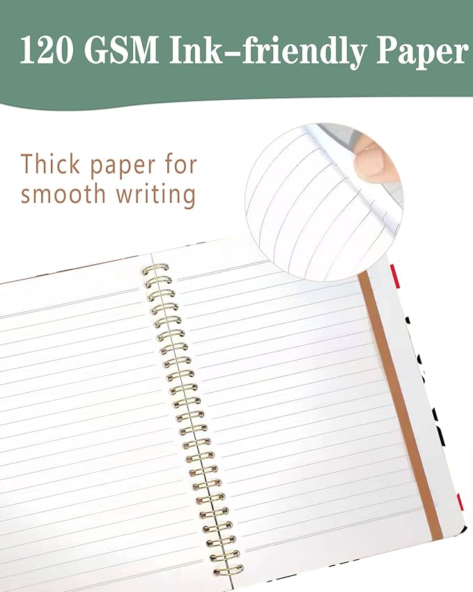 DHGPTS Spiral Journal Notebook, A5 Cute Notebooks for Women Men, College Ruled Hardcover Notebook for Work & Note Taking, 60 Pages Double-Wire Journals for Writing, White Cute Dog Paws