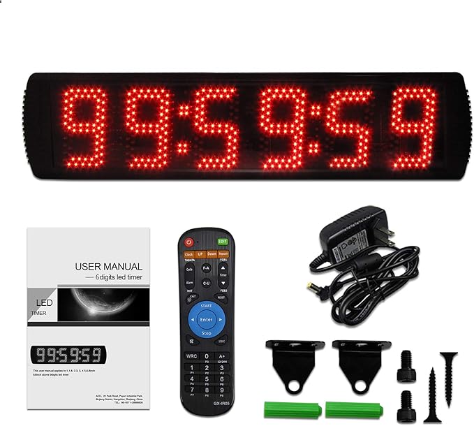 Portable 5 inch High 6 Digits LED Race Clock with for Running Events, Countdown/up Digital Race Timer, 12/24-Hour Clock,LED Stopwatch by Remote Control