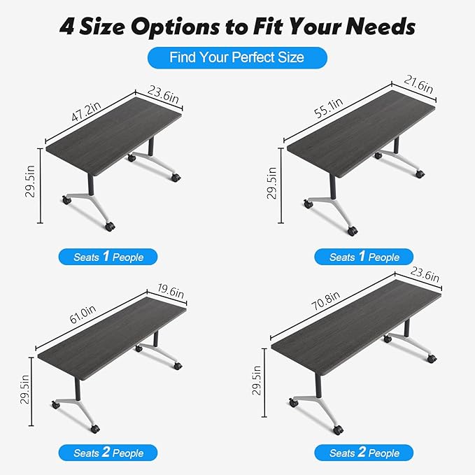 Goakwwuz Conference Room Table, Folding Conference Tables,Thicken Grey Tabletop,Flip Top Wooden Seminar Meeting Room Table for Conference Room Offices (8, Grey, 47.2“)