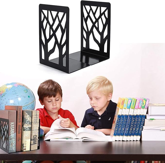 MSDADA Black Metal Bookends (7 Pairs, 14 Pieces) for Shelves, Office, Heavy Books, Home Decor