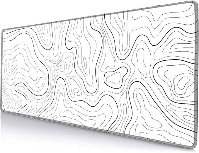 Armanza Mouse Pad Large, Extended XL Gaming Mousepad, Non-Slip Rubber Base Minimalist Keyboard Mouse Mat Desk Pad for Work, Game, Office, Home, 31.5 x 11.8 in, White Topographic Map Lines