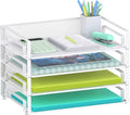 Samstar 4 Pack White Stackable Letter Paper Tray, Desk File Organizer Paper Sorter for Letter/A4 Size Folders Documents, Mesh Made,White