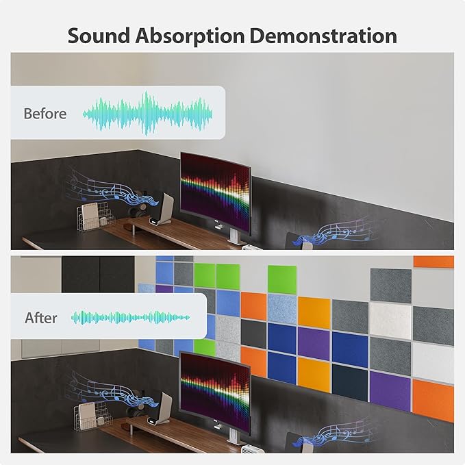 Amantech 12 Pack Acoustic Panels Self Adhesive Sound Proof Foam, High Density Sound Acoustic Panel, 16X12X0.4 Inch 4:3 Rectangle Panels in Home, Office, Reccording Room, Studio,and more(Sky Blue)