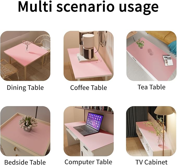 Zinkooat Leather Table Cover,1.8mm Thick,24x48 Inch Desk Cover,Large Desk Mat,Table Protector,Table Cover Protector,Dining Table Cover Protector,XL Desk Mat(Pink+Silvery,24x48)