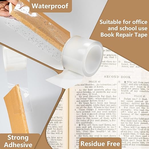 Qyueyue 3 Inch Clear Book Repair Tape, 16.5 Ft Strong Adhesive Binding Tape for Textbook Spine, Photo Album, Archival Safe Library Repair Supplies, Invisible Mending Tape