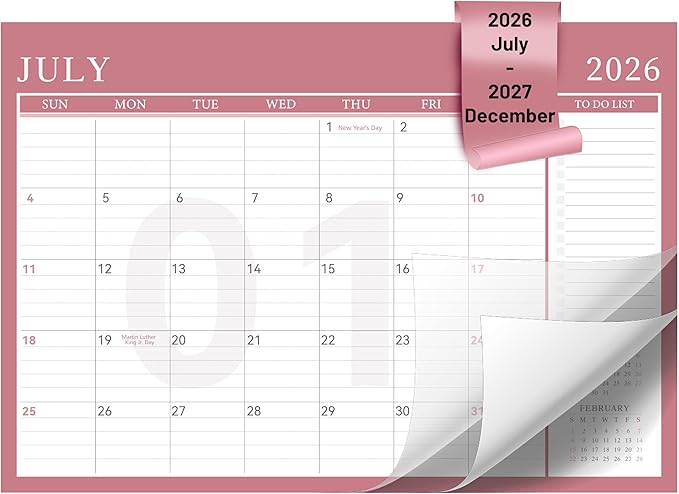 Yoment Desk Calendar Refill 2026-2027, July 2026-Dec 2027, Large 10"x16" Monthly Planner with to-do Lists 18 Months Calendar for Office School Home, Pink