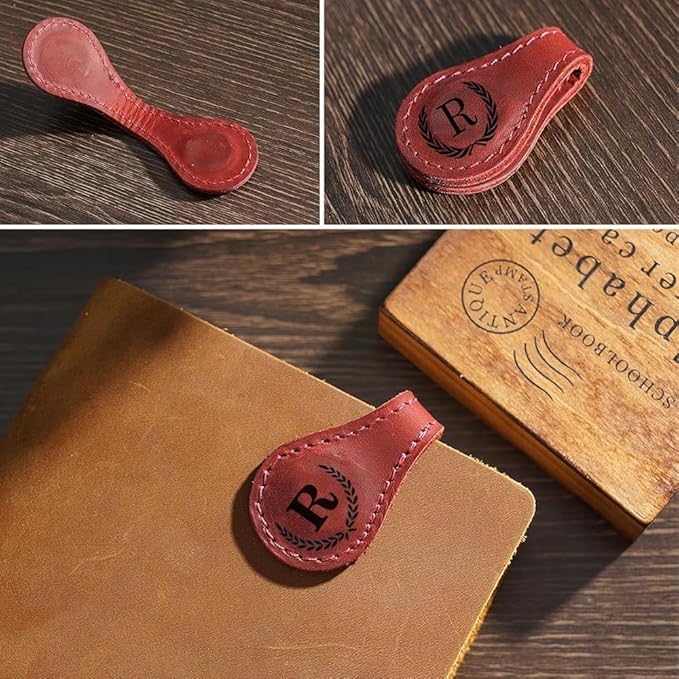 Personalized Magnetic Leather Bookmark, 26 Letters Custom Leather Bookmarks, Handmade, Leather Magnetic Bookmark for Book Lovers Readers Women Kid(Brown，S）