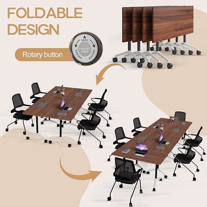 Folding Conference Table 4ft 5ft, Foldable Office Meeting Desk for 6 People, Multiple Sizes Colors Mobile Conference Room Table for Training Room School Business Furniture (2, Walnut, 71in)