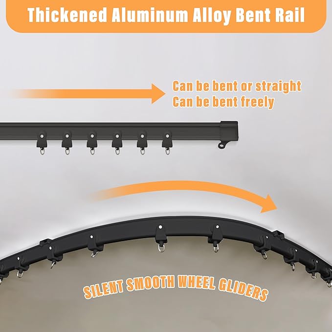 MaKefeile Room Divider Curtains with Flexible Ceiling Tracks Set,Blackout Curtain Ceiling Mount Curtain Track Privacy Room Dividers Ceiling Track Curtain Rod(Black Drape & Black Rail W 8.3 × H 9 FT)