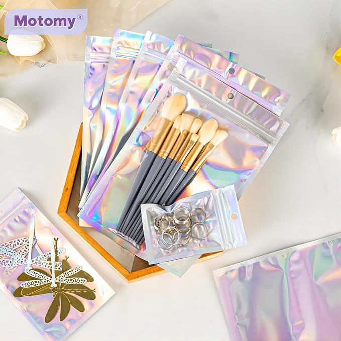 5.5x7.8 inch Holographic Packaging Bags, Resealable Foil Pouch Mylar Sample Bag Great for Small Business and Party Favor Food Storage（50 Pcs-5.5x7.8 in）Holographic Color