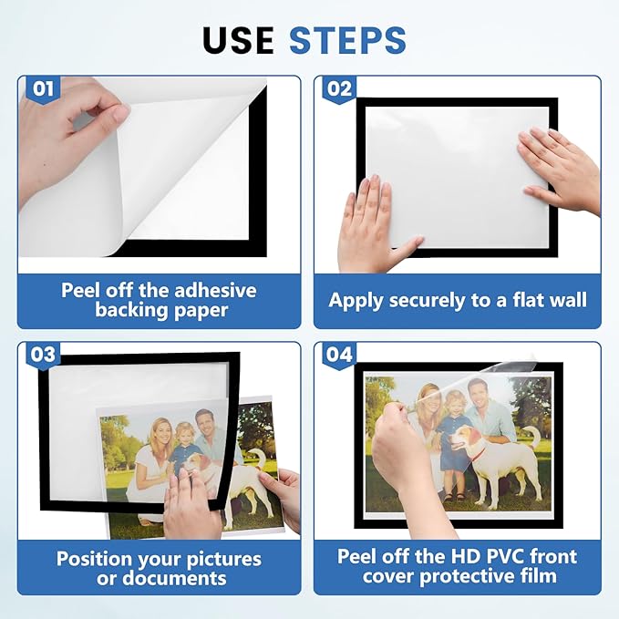 NUITPY 5 Pack Magnetic Sign Holder, 8.5in x 11in Self Adhesive Wall Mount Magnetic Document Holder, Magnetism Border Sign Holder with Transparent PVC Front Cover