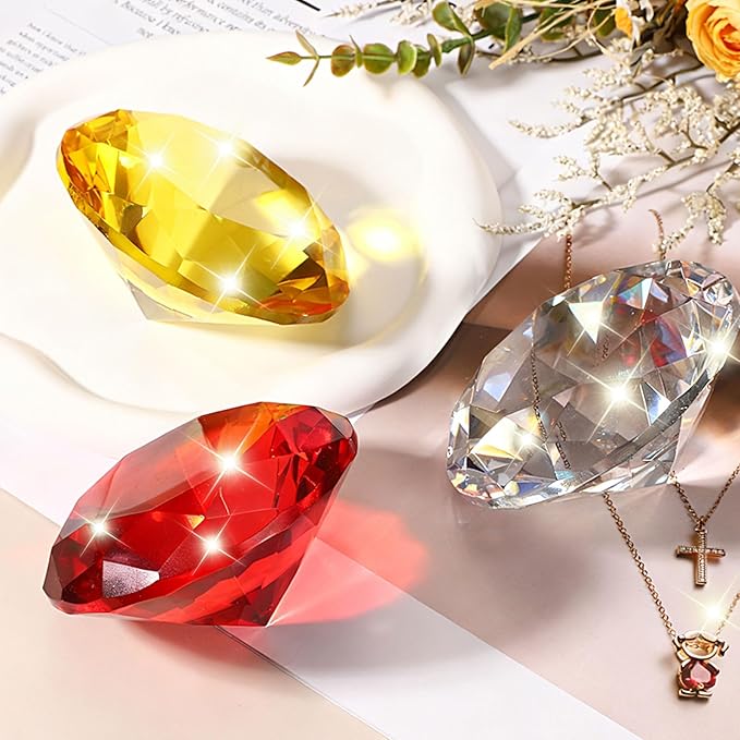 PATIKIL Diamond Crystal Paperweight, 100mm / 3.94" Crystal Paperweight Paper Weight with Gold 25 Metal Base for Home Office Desktop Table Decor Wedding Party Ornaments, Clear