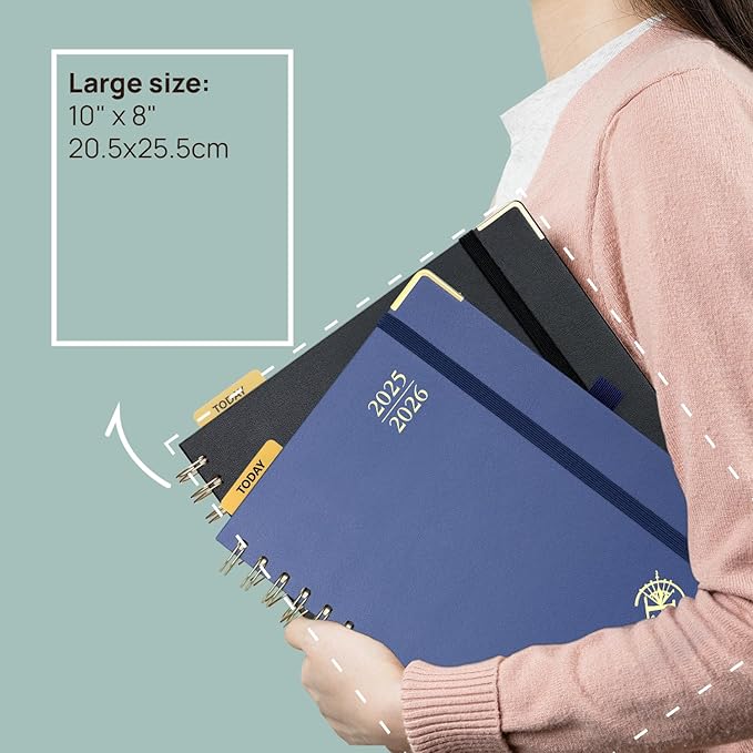 POPRUN Monthly Planner 2025-2026 Spiral Hardcover (8'' x 10''), 18 Months Calendar (Jul.2025 - Dec.2026) - 2 Pages per Month with Dotted Note Pages, Sunday Start, Laminated Tab - Burgundy