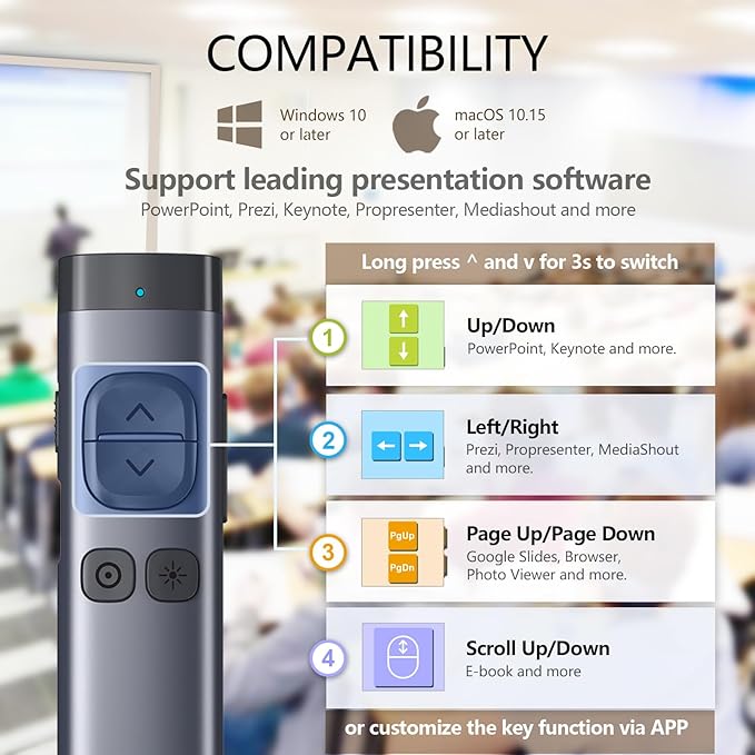 Norwii N97s TV Screen Presentation Clicker for powerpoint presentations, powerpoint clicker, Presentation Remote, Bluetooth Wireless Presenter, Digital Pointer for TV Screen Under Win/Mac