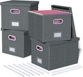 4 Pack File Storage Organizer, Document Organizer, Portable File Box with Lid, Fit for Letter/Legal File Folder Storage,Dark Gray-Box only