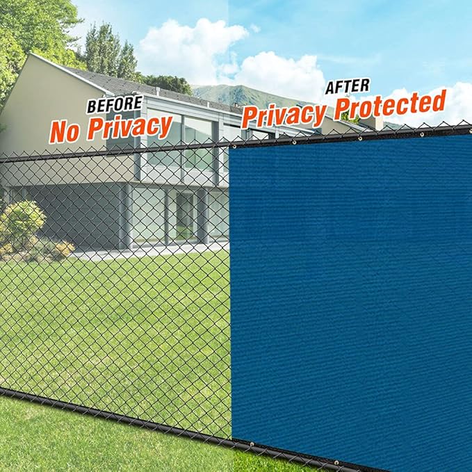 iCover 6x50ft Privacy Screen Fence, Outdoor Fencing Panels, Garden Windscreen Mesh Shade Sail Net Barrier, Include Reinforced Bindings and Brass Grommets Cable Zip Ties, Blue