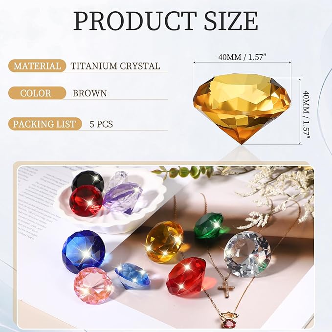 PATIKIL 5 Pcs Diamond Crystal Paperweight, 40mm / 1.57 Inch Crystal Paperweight Paper Weight for Home Office Desktop Table Decor Wedding Party Jewelry Ornaments, Brown