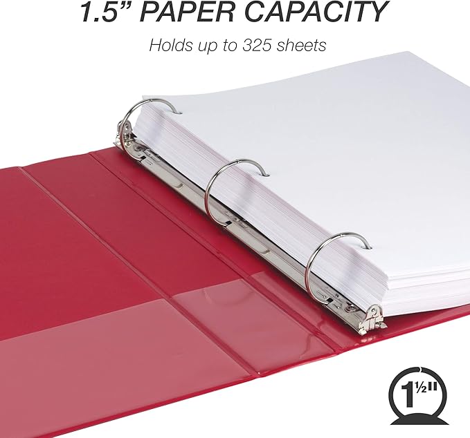 Samsill Durable 1.5 Inch Binder, Made in the USA, Round Ring Customizable Clear View Binder, Red, 4 Pack (MP48453)