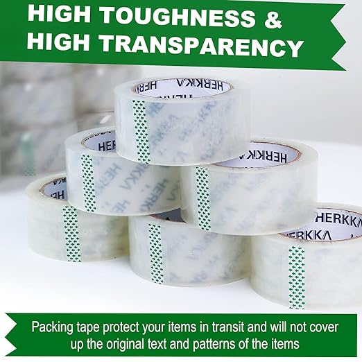 HERKKA Clear Packing Tape, 36 Rolls Heavy Duty Packaging Tape for Shipping Packaging Moving Sealing, Thicker Clear Packing Tape, 1.88 inches Wide, 65 Yards Per Roll, 2340 Total Yards