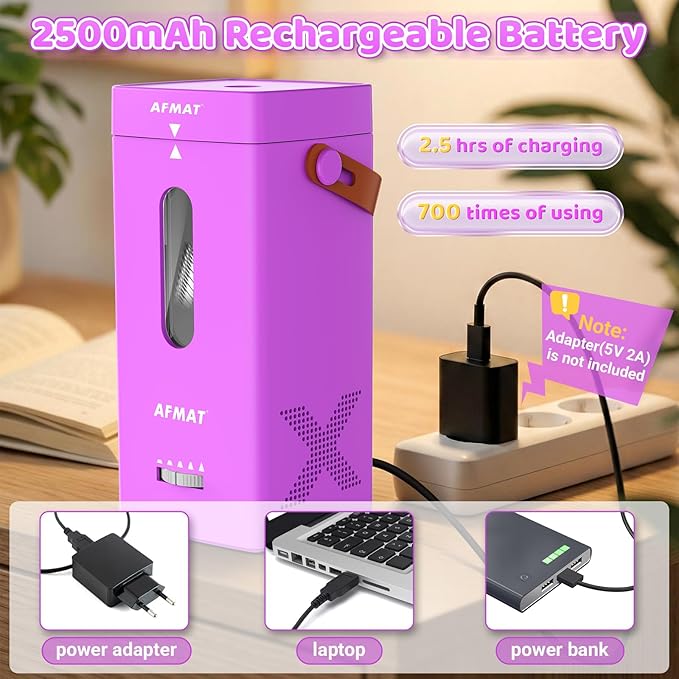 AFMAT Electric Pencil Sharpener, Fully Automatic Pencil Sharpener, Auto in & Out, Rechargeable Hands-Free Sharpeners for Jumbo & Colored Pencils (6.5-12mm), Portable for Home/Classroom/Office PSC6