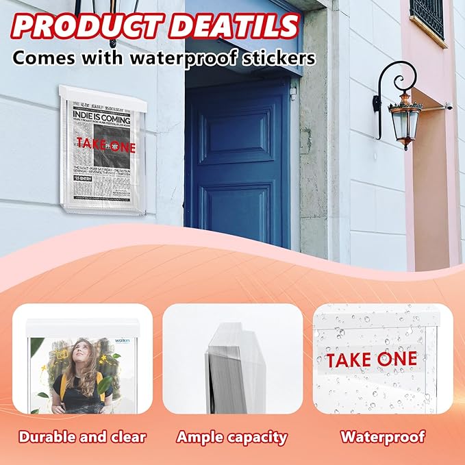 9.1" x 11.6" Outdoor Take One Brochure Holder Waterproof Wall Mount Literature Permit Box with Lid Screws Clear Acrylic Document Holder Fits Letter Size A4 Flyers Booklets Pamphlets (TAKE ONE WHITE)