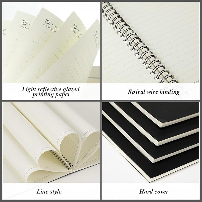 Eelosp 12 Pack Large Spiral Notebook 8.5 x 11 Inch Lined College Ruled Spiral Journal Wire Bound Notebook Kraft Cover, 120 Pages for Work Students Office Business(Black)
