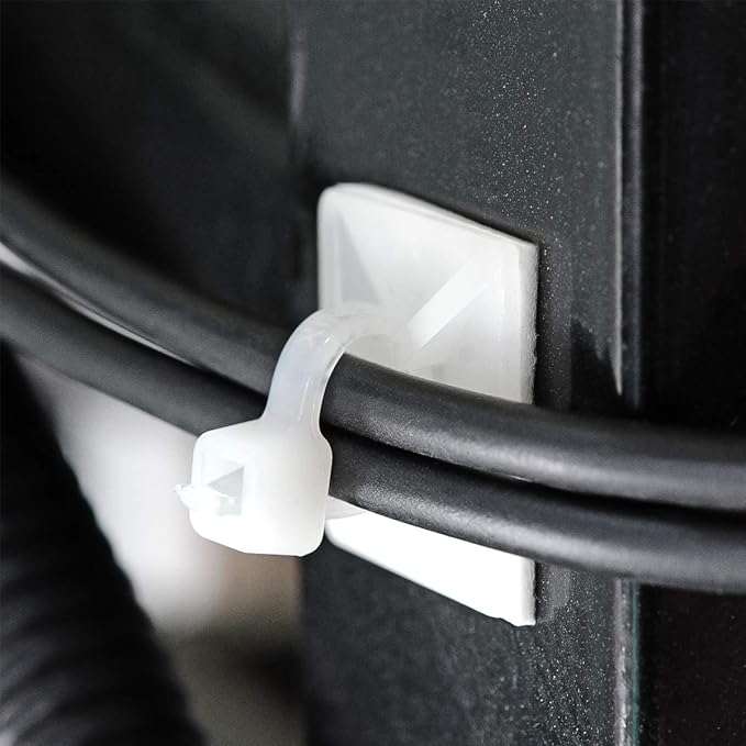 XHF 500 PCS 3/4" White Self Adhesive Cable Zip Tie Mounts Wire Cable Clips Holders Management Anchors Organizer Holders Squares(HS-101S)